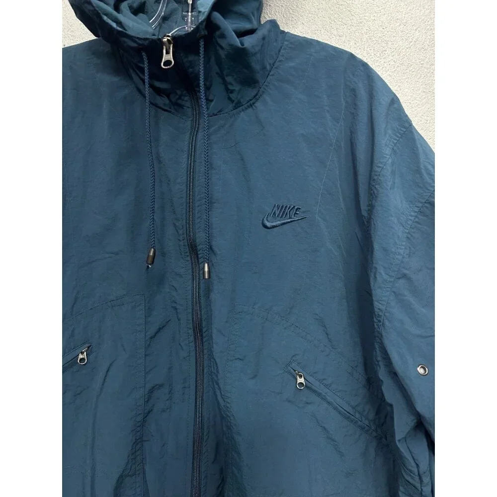 Vintage 90s Nike Jacket Women Medium 10-12 Teal Blue Track Windbreaker Boxy Coat
